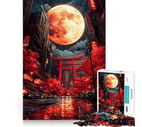 Puzzle giapponese "Red Moon Cityscape" da 1000 pezzi per adulti, gioco di logica e rilassamento, taglio preciso, ideale come regalo di Babbo Natale (38x52cm)