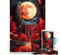 Puzzle giapponese Red Moon Cityscape per adulti, 1000 pezzi, gioco intelligente, tranquillo, con un motivo rilassante da assemblare, (38x26cm)