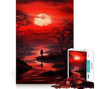 Puzzle giapponese Red Moon da 1000 pezzi per adulti, ideale per rafforzare la memoria, per un divertimento informale, con bordi netti e un design classico (38x52cm)