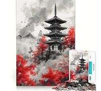 Puzzle giapponese rosso con dipinto, 1000 pezzi, per ragazzi, gioco di logica, rilassante, taglio preciso, (50x75cm)