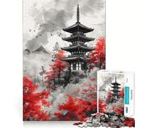 Puzzle giapponese rosso da 1000 pezzi per ragazzi, ideale per migliorare la memoria, per un relax informale e per esporre opere d'arte dai tagli netti (38x26cm)
