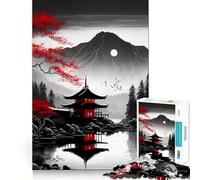Puzzle giapponese rosso e nero da 1000 pezzi per adolescenti, gioco per esercitare la mente, design rilassante, assemblaggio, regalo prezioso (50x75cm)