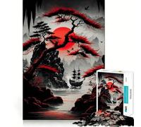 Puzzle giapponese rosso e nero da 1000 pezzi per ragazzi, gioco di logica fine, rilassante e divertente, con bordi precisi, decorazione da parete (38x52cm)