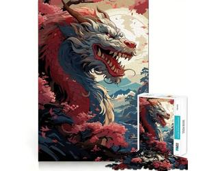Puzzle giapponese Sakura con drago, 1000 pezzi, per adulti, esercizio mentale, relax, taglio di precisione, regalo elegante (38x26cm)