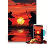 Puzzle giapponese Samurai al tramonto per adulti, 1000 pezzi, migliora la memoria, rilassa la mente, opera d'arte dai bordi netti, pezzo da collezione (38x52cm)