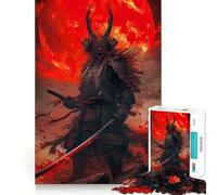 Puzzle giapponese Samurai Moon Red da 1000 pezzi per adulti e ragazzi Ricorda, costruisci lentamente, goditi il taglio preciso, opera d'arte da collezione (38x52cm)
