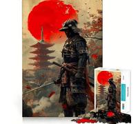 Puzzle giapponese Samurai Moon Rosso da 1000 pezzi per adolescenti, gioco di logica puro, rilassante, taglio netto, opera d'arte (38x52cm)