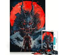 Puzzle giapponese Samurai Moon Rosso da 1000 pezzi per ragazzi, gioco di logica, divertimento in famiglia, bordi trasparenti, calda sorpresa (38x52cm)
