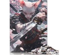 Puzzle giapponese Samurai Sphynx Cat con immagini personalizzabili, 100% cartone riciclato, per adulti dai 12 anni, 1000 pezzi (75x50 cm)