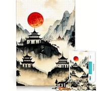 Puzzle giapponese "Templi della Montagna della Luna Rossa" per adulti, 1000 pezzi, rompicapo rilassante, attività di assemblaggio, regalo perfetto (50x75cm)