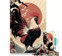 Puzzle giapponese Ukiyo E con gallo, 1000 pezzi, per ragazzi, gioco di logica, divertente e silenzioso, taglio liscio, regalo adorabile (38x26cm)