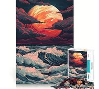 Puzzle giapponese Vaporwave "Red Moon Waves" da 1000 pezzi per adolescenti, gioco di logica fine, facile da usare, bordi puliti, regalo per festival (38x52cm)
