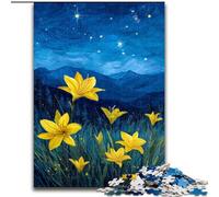 Puzzle "Gigli gialli nel cielo notturno" da 1000 pezzi per adolescenti, giochi educativi fai da te con poster abbinato e foglio di quiz per età 14+ (50x75cm)