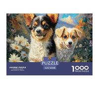 Puzzle Gioco Familiare 1000 Pezzi Cane Carino - Due cuccioli tra i fiori, regalo per uomini e donne e ottimo dono per la casa 52x38cm
