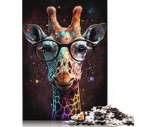 Puzzle giraffa galattica con occhiali in cartone riciclato al 100%, puzzle in cartone riciclato al 100% per bambino o bambina, regalo di Natale, 1000 pezzi (75x50 cm)