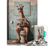 Puzzle Giraffa sul water per adulti e ragazzi, 1000 pezzi, impegnativo da completare ma divertente e umoristico, con poster abbinato e foglio di quiz (75x50cm)