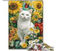 Puzzle Girasole e Gatto Bianco per Adolescenti 1000 Pezzi, Modelli da Assemblare, Ideali Come Regalo per Tutta la Famiglia, Adatti a Bambini di Età Compresa tra 26x38cm
