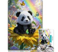 Puzzle Girasole Panda da 1000 pezzi per adulti, difficile da completare ma divertente e spiritoso, decorazione unica per la casa e regalo (50x75cm)