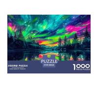 Puzzle giungla, aurora boreale con riflesso sul lago, vibrante e sereno, 1000 pezzi, impegnativo, decorazione parete, regalo, 38x26cm