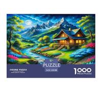 Puzzle giungla, baita in montagna con ruscello, sereno e accogliente, 1000 pezzi, stimolante, regalo, decorazione parete, 52x38cm