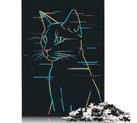 Puzzle Glitch Cat Line Art - Puzzle da 500 pezzi Puzzle Puzzle Ottimi regali per adulti e dai 18 anni in su 500 pezzi (52x38 cm)