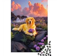 Puzzle Golden Retriever 1000 Pezzi Per Bambini E Adulti, Allenamento Per La Mente,gioco Rilassante Puzzles Con Volcanic Rocks, Regalo Originale 52x38cm/1000pcs