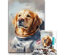 Puzzle Golden Retriever Astronauta per adolescenti, aiuta il cervello ad allenarsi Giocattoli avvincenti per coltivare la pazienza Un'opera d'arte 50x75cm