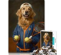 Puzzle Golden Retriever che gioca a tennis per adolescenti, 1000 pezzi, giochi educativi, decorazione per la casa, collezione di artisti, belle arti (75x50cm)