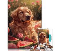 Puzzle Golden Retriever e foglie cadute per adolescenti, puzzle da 1000 pezzi, giocattolo educativo intellettuale decomprimente, regali di Babbo Natale segreto, 50x75cm