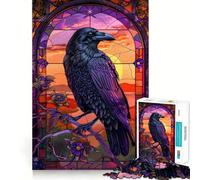 Puzzle gotico a vetrata con corvo, 1000 pezzi, per adolescenti, per rafforzare la memoria, rilassante e divertente, con bordi lisci e la lista dei desideri di Babbo Natale (38x52cm)