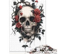 Puzzle gotico con teschio e rose, livello difficile, 100% in cartone riciclato, per donne e uomini, regalo per la festa del papà, 1000 pezzi (75x50 cm)