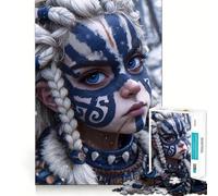 Puzzle "Guerriera con pittura blu" per adolescenti,1000 pezzi,stimolante per la mente,divertente,con componenti robusti e ben definiti,un'attività di gruppo emozionante (38x52cm)