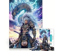 Puzzle Guerriero con Drago e Fulmine,1000 pezzi da ricomporre,divertente gioco,tecnologia di taglio laser avanzata,giocattolo per interni per le vacanze (38x52cm)