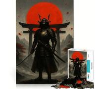 Puzzle "Guerriero Samurai con Sole Rosso" per Ragazzi, 1000 Pezzi, Rafforza la Memoria, Rilassa, Passatempo Di Qualità, Bordo Rifinito, Regalo Festivo (38x52cm)