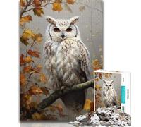 Puzzle gufo autunnale da 1000 pezzi per adulti, difficile da completare ma divertente e umoristico con poster abbinato e foglio di quiz 50x75cm