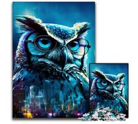 Puzzle Gufo Blu per Adulti, Puzzle in Legno da 1000 Pezzi per Adulti e Adolescenti, Serata di Giochi in Famiglia, Idea Regalo Stimolante per la Mente 50x75CM/19,68x29,52 pollici