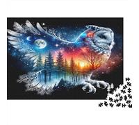 Puzzle Gufo Cosmico Silhouette della Foresta 1000 Pezzi 52x38cm Carta Riciclata per Adulti Gioco Educativo Familiare Stimola il Pensiero Divertimento Casa Regalo