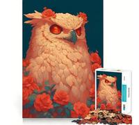 Puzzle Gufo delle nevi con rose per ragazzi, 1000 pezzi, rievoca, migliora, calma, relax, ritaglio chiaro, pezzo da collezione (38x52cm)