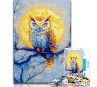 Puzzle Gufo d'oro da 1000 pezzi per adulti, difficile da completare ma divertente e umoristico con poster abbinato e foglio di quiz 38x26cm