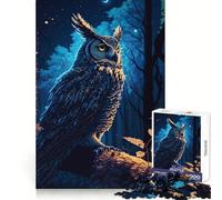 Puzzle Gufo nella Foresta Notturna, 1000 pezzi, per adulti, gioco di logica, divertente da giocare insieme, bordo premium, regalo elegante (38x52cm)