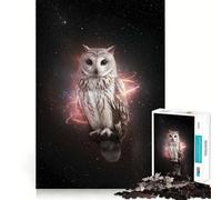 Puzzle "Gufo nello spazio con aura di energia" da 1000 pezzi per adolescenti, gioco cognitivo, passatempo rilassante, bordo premium, lista dei desideri di Babbo Natale (50x75cm)