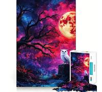 Puzzle Gufo sotto la Luna di Sangue per Adolescenti, 1000 pezzi, gioco di logica e abilità, rilassante, taglio preciso, regalo di Babbo Natale (38x52cm)