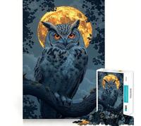Puzzle Gufo sotto la luna piena, 1000 pezzi per adolescenti, gioco di logica chiaro, leggero e rilassante, taglio perfetto, regalo affettuoso (50x75cm)