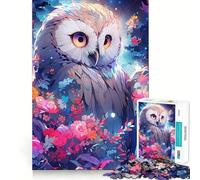 Puzzle "Gufo tra i fiori di notte" per ragazzi, 1000 pezzi, gioco di logica stimolante, silenzioso, con bordi netti, regalo elegante (38x26cm)