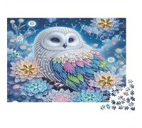 Puzzle Gufo tra i Fiori per Adulti - Gufo Bianco Floreale 1000 Pezzi per Donne, Regali per Uomini 70x50cm