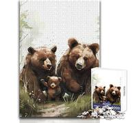 Puzzle Happy Bear Family in The Woods da 1000 pezzi, gioco educativo per la concentrazione mentale, idea regalo speciale e commovente, dimensioni 38x26cm