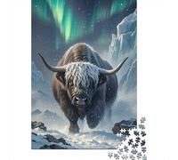 Puzzle Highland Cow 1000 Pezzi in Legno Per Adulti Educativo Impegnativo Rompicapo Highland Cow Snow Aurora Regalo Originale 1000pcs (75x50cm)