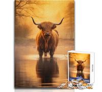 Puzzle "Highland Cow in The Water" da 1000 pezzi, gioco educativo per la concentrazione mentale, idea regalo speciale e commovente, dimensioni 50x75cm
