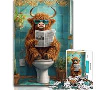 Puzzle Highland Cow on The Toilet per adulti e adolescenti, 1000 pezzi, gioco stimolante, ogni pezzo è unico, gioco stimolante e divertente per tutta la famiglia, 50x75cm