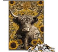 Puzzle Highland Cows And Sunflowers per adulti e ragazzi, 1000 pezzi, adatto per bambini dai 14 anni in su, ideale come regalo per tutta la famiglia (50x75cm)